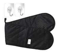 Oven Gloves, Heat-resistant & Anti-scald Kitchen Safety Gloves, Non-slip Silicone Design, Cotton Double Layer Oven Mitts, with Hanging Loop, for Cooking Barbecue Baking Microwave Oven Steamer (Black)
