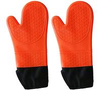 Oven Gloves Heat Resistant Double Sided Non Slip Silicone Oven Mitts BBQ Gloves Waterproof Kitchen Gloves Extra Long for Gilling/Cooking/Baking/Barbecue - 1 Pair Orange