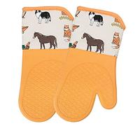 Oven Gloves Heat Resistant Silicone Shell Waterproof Set of 2 (Farmer)