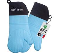 Oven Gloves Set of 2 - Blue Silicone Oven Mitts Heat Resistant for 500 Degrees Extra Long Professional Pot Holder & Baking Gloves - Waterproof, Food Safe, BPA Free FDA Approved with Soft Inner Lining