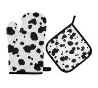 Oven Gloves with 1 Pot Holders,Dalmatian Dog Spot Print Animal Kitchen Oven Mitts Heat Resistant for Cooking,Barbecue