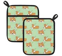 Oven Hot Pads for Kitchen, Corgi Dog Sleep Illustrations Pot Holders Set of 2 Heat Resistant & Non Slip Potholders, Pot Holder for Kitchen Cooking Baking Barbecue BBQ