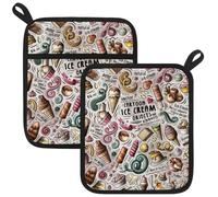 Oven Hot Pads for Kitchen, Cute Ice Cream Sweet Illustration Pot Holders Set of 2 Heat Resistant & Non Slip Potholders, Pot Holder for Kitchen Cooking Baking Barbecue BBQ