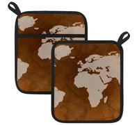 Oven Hot Pads for Kitchen, World Map Map of the World Globe Pot Holders Set of 2 Heat Resistant & Non Slip Potholders, Pot Holder for Kitchen Cooking Baking Barbecue BBQ