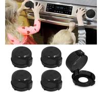 Oven Knob Covers for Child Safety (5-Pack) Black - Heat-Resistant Gas Stove Knob Covers with Double-Key Design and Adhesive, Universal Size, Baby Proof Protection for Kids and Pets