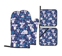Oven Lovely Koala Print Mitts And Pot Holders 4 Pcs Set,Heat Resistant Waterproof Cooking Gloves For Baking Grilling