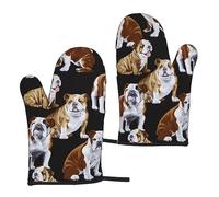Oven Mits English Bulldogs Baking Gloves Set Of 2 Heat-Resistant Kitchen Gloves Women Men Cooking Bbq Grilling Microwave