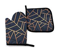 Oven Mitt and Potholder, Copper And Midnight Navy Oven Glove and Pot Holder Mat Set, Advanced Heat Resistant Oven Mitt, Non-Slip Textured Grip Pot Holders
