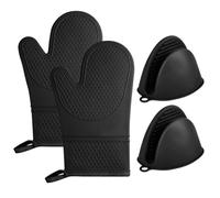 Oven Mitts, 2 Pairs Anti-Slip Silicone Oven Gloves,Heat Resistant Gloves,Withstand 500℉, Black Double Oven Gloves for Kitchen Cooking,Dessert Making,BBQ