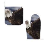 Oven Mitts and Pot Holders 2PCS Set Heat Resistant Thick Bald Eagle Potholders & Oven Gloves with Soft Cotton Lining Non-Slip Kitchen Essentials, Hot Pad Mat for Cooking Baking BBQ