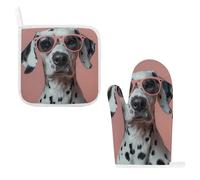 Oven Mitts and Pot Holders 2PCS Set Heat Resistant Thick Dog Wearing Sunglasses Potholders & Oven Gloves with Soft Cotton Lining Non-Slip Kitchen Essentials, Hot Pad Mat for Cooking Baking BBQ