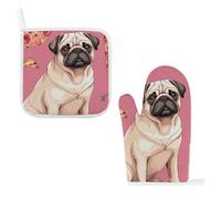 Oven Mitts and Pot Holders 2PCS Set Heat Resistant Thick Pug Pizza Potholders & Oven Gloves with Soft Cotton Lining Non-Slip Kitchen Essentials, Hot Pad Mat for Cooking Baking BBQ