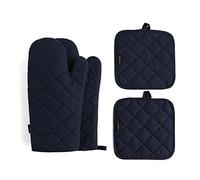 Oven Mitts and Pot Holders 4 pcs Set,High Heat Resistant 500 Degree Extra Thicken Long Kitchen Cotton Oven Glove for Cooking (12 Inch,Deep Blue)