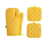 Oven Mitts and Pot Holders 4 pcs Set,High Heat Resistant 500 Degree Extra Thicken Long Kitchen Cotton Oven Glove for Cooking (12 Inch,Yellow)