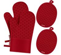 Oven Mitts and Pot Holders 4 Sets, Heat Resistant 500 ℉ Oven Mitt and Pot Holder,Oven Glove&Potholders with Non-Slip Silicone Surface,Kitchen Essentials for Cooking/Baking/BBQ-Red