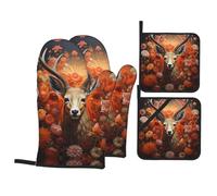 Oven Mitts and Pot Holders, Antelope and Flowers Print Kitchen High Heat Resistant Potholder,Hot Pads for Home Essentials