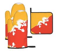 Oven Mitts And Pot Holders Bhutanese Flag Pot Holders Non-Slip Kitchen Mitts Kitchen Essentials Gloves With Placemat For Baking Cooking Microwave 3Pcs