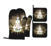Oven Mitts And Pot Holders Chakra Concept Inner Love Light Peace Kitchen Mitts Kitchen Essentials Potholders Non-Slip Oven Gloves For Cooking Loves Bbq Set Of 4