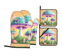 Oven Mitts and Pot Holders, Fantasy Mushroom Print Kitchen High Heat Resistant Potholder,Hot Pads for Home Essentials