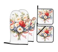 Oven Mitts and Pot Holders, Flags and Flowers Print Kitchen High Heat Resistant Potholder,Hot Pads for Home Essentials