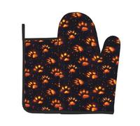 Oven Mitts And Pot Holders Flame Dog Paw Gloves With Placemat Cotton Lining Oven Gloves Non-Slip Pot Holders For Bbq Baking Microwave Set Of 2