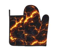 Oven Mitts And Pot Holders Flame Light-Ning Potholders Soft Kitchen Mitts Cotton Lining Gloves With Placemat For Cooking Loves Baking Microwave Set Of 2