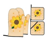 Oven Mitts and Pot Holders, Golden Sunflower Print Kitchen High Heat Resistant Potholder,Hot Pads for Home Essentials