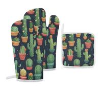 Oven Mitts and Pot Holders Kitchen Oven Glove Cactus Seamless Illustration Non-Slip Kitchen Mittens High Heat Resistant Oven Mitts and Potholder with Hanging Loop for Cooking