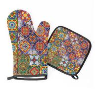 Oven Mitts And Pot Holders Mexican Folk Tiles Ornamental Art Oven Gloves Kitchen Essentials Baking Gloves Cotton Lining Kitchen Mitts Set Of 2 For Microwave Baking