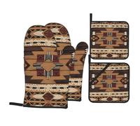 Oven Mitts And Pot Holders Native American Southwest Indiana Ethnic Pattern Oven Gloves Non-Slip Pot Holders Kitchen Essentials Potholders For Cooking Cooking Loves Set Of 4