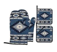 Oven Mitts And Pot Holders Native Southwest American Aztec Navajo Pattern Tribal Gloves With Placemat Heat Resistant Potholders Cotton Lining Oven Gloves For Cooking Loves Bbq Set Of 4