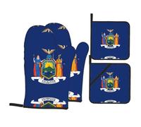 Oven Mitts and Pot Holders, New York Flag Print Kitchen High Heat Resistant Potholder,Hot Pads for Home Essentials