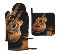 Oven Mitts And Pot Holders Old West Guitar Oven Gloves Heat Resistant Gloves With Placemat Non-Slip Potholders For Cooking Cooking Loves Bbq 3Pcs