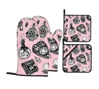 Oven Mitts And Pot Holders Pink Witchy Witch Gloves With Placemat Cotton Lining Oven Gloves Kitchen Essentials Potholders For Cooking Loves Cooking Bbq Set Of 4