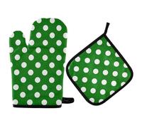 Oven Mitts And Pot Holders Polka Dot Grass Green White Print Cooking Gloves