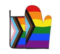 Oven Mitts And Pot Holders Progress Pride Flag Lgbt Lesbian Gay Rainbow Oven Gloves Cotton Lining Kitchen Mitts Heat Resistant Gloves With Placemat For Bbq Cooking Loves Baking Set Of 2