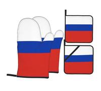 Oven Mitts And Pot Holders Russian Flag Print Oven Gloves Cotton Lining Gloves With Placemat Kitchen Essentials Kitchen Mitts For Baking Bbq Cooking Set Of 4