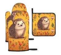 Oven Mitts and Pot Holders Set 3 pcs Kitchen Oven Glove Hedgehog Oven Mitt Heat Resistant Oven Glove for Cooking Non-Slip Cooking Gloves Washable Potholders for Baking BBQ
