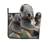 Oven Mitts and Pot Holders Set of 2 Heat Resistant Oven Gloves and Potholders Cute Koala Bear BBQ Gloves Hot Pads Cooking Gloves for Kitchen Baking Grilling