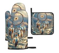 Oven Mitts and Pot Holders Set of 3 Heat Resistant Kitchen Ovens Glove Native American Dream Catcher Oven Mitt Non-Slip Ovens Gloves for Cooking BBQ Baking