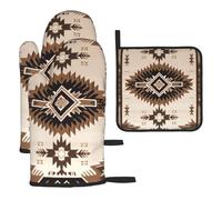 Oven Mitts and Pot Holders Set of 3 Heat Resistant Kitchen Ovens Glove Native American Oven Mitt Non-Slip Ovens Gloves for Cooking BBQ Baking