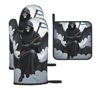 Oven Mitts and Pot Holders set of 3 Heat Resistant Oven Glove Bat Death Moon Oven Glove Kitchen Potholders for Baking Non-Slip Oven Gloves for Cooking