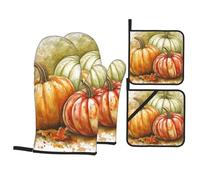 Oven Mitts and Pot Holders Set of 4 Heat Resistant Non-Slip Kitchen Gloves Hot Pads Fall Watercolor Pumpkins Oven Mitts Kitchen Mittens Gloves Non-Slip Potholders for Cooking Baking Grilling BBQ