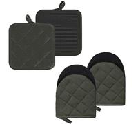Oven Mitts and Pot Holders Set, Pack of 4, Heat Resistant Silicone Kitchen Mini Oven Mittens for 500 Degrees, Mini Oven Gloves and Hot Pads for Baking Grilling Barbecue Microwave Machine Washable