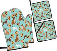 Oven Mitts And Pot Holders Sets 4 Piece,Boxer Dog Non-Slip Heat Resistant Oven Gloves For Kitchen Cooking