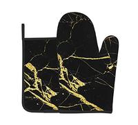 Oven Mitts And Pot Holders Sets,Black Gold Marble Kitchen Oven Glove and Potholder Washable 2 piece set
