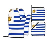 Oven Mitts and Pot Holders Sets - Flag of Uruguay Print Heat Resistant Gloves for BBQ, Cooking Baking Grilling Insulation