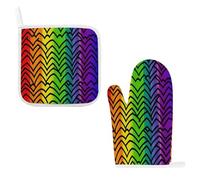Oven Mitts And Pot Holders Sets - Gay Pride Rainbow Pattern Printed Heat Resistant Oven Gloves & Durable Potholder for Cooking, Baking, Kitchen And BBQ Use