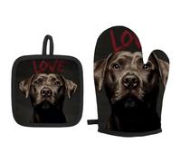 Oven Mitts and Pot Holders Sets, Heat Resistant Potholder Kitchen Decor for Cooking Baking BBQ, Love Dog (3) Oven Glove Set