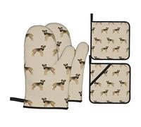 Oven Mitts And Pot Holders Sets, Kitchen Oven Glove and Potholder 4 Pcs For Baking Bbq Border Terrier Dog Dogs Border Terriers Tan